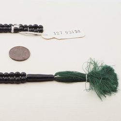 Vintage Czech 99 black glass bead prayer bead strand green tassle Muslim Islamic 