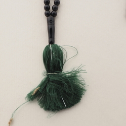 Vintage Czech 99 black glass bead prayer bead strand green tassle Muslim Islamic 