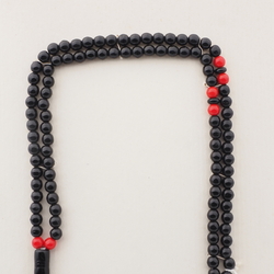 Vintage Czech 99 black red glass bead prayer bead strand green tassle Muslim Islamic 