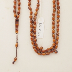 Vintage Czech caramel marble oval 99 glass bead prayer bead strand Muslim Islamic 