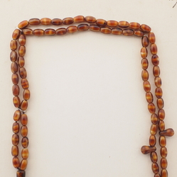 Vintage prayer bead strand 99 Czech caramel marble oval glass beads Muslim Islamic 