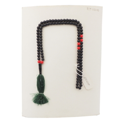 Vintage Muslim Islamic prayer bead strand 99 Czech black red glass beads green tassle