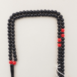 Vintage Muslim Islamic prayer bead strand 99 Czech black red glass beads green tassle