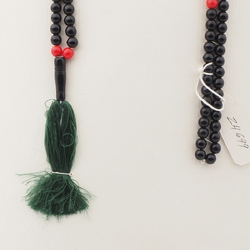 Vintage Muslim Islamic prayer bead strand 99 Czech black red glass beads green tassle