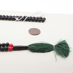 Vintage Muslim Islamic prayer bead strand 99 Czech black red glass beads green tassle