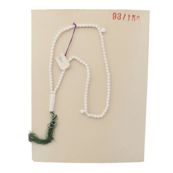 Vintage Muslim Islamic prayer bead strand 99 Czech white glass beads green tassle 