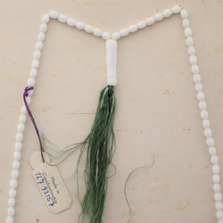 Vintage Islamic Muslim prayer bead strand 99 Czech white glass beads green tassle 