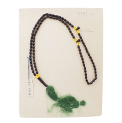 Vintage Islamic Muslim prayer bead strand 99 Czech black yellow glass beads green tassle 