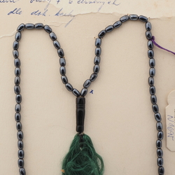 Vintage Islamic Muslim prayer bead strand 99 Czech black hematite glass beads green tassle 