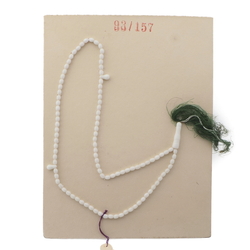 Vintage Czech 99 white glass bead Islamic prayer bead strand green tassle 