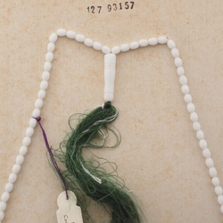 Vintage Czech 99 white glass bead Islamic Muslim prayer bead strand green tassle 