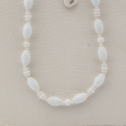 Vintage Czech necklace white oval rondelle glass beads 17"