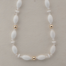 Vintage Czech necklace white clear gold glass beads 17"
