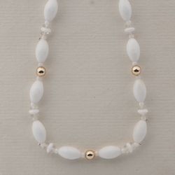 Vintage Czech necklace white clear gold glass beads 17"