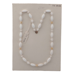 Vintage Czech necklace white clear gold glass beads 24"