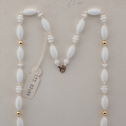 Vintage Czech necklace white clear gold glass beads 24"