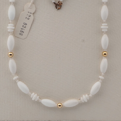 Vintage Czech necklace white clear gold glass beads 24"