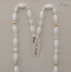Vintage Czech necklace white clear gold glass beads 24"