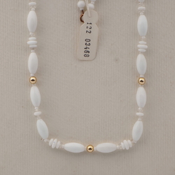 Vintage Czech necklace white clear gold glass beads 24"