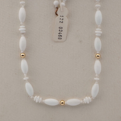 Vintage Czech necklace white clear gold glass beads 24"