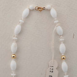 Vintage Czech necklace white clear gold glass beads 17"