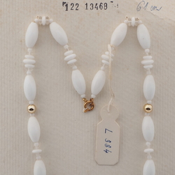 Vintage Czech necklace white clear gold glass beads 24"
