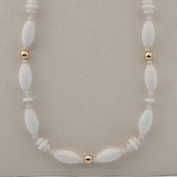 Vintage Czech necklace white clear gold glass beads 24"