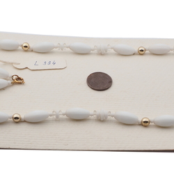 Vintage Czech necklace white clear gold glass beads 24"