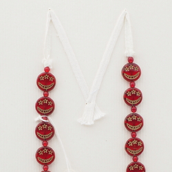 Vintage Czech choker necklace oriental star moon red glass beads 14"