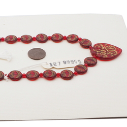 Vintage Czech choker necklace oriental star moon red glass beads 14"