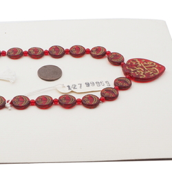 Vintage Czech choker necklace oriental star moon red glass beads 14"
