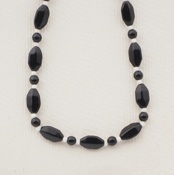 Vintage Czech necklace black round hexagon glass beads 17"