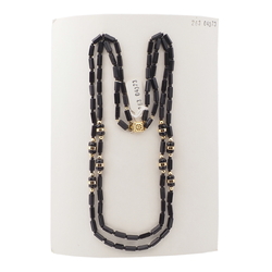 Vintage Czech 2 strand necklace black pentagon rondelle glass beads 21"
