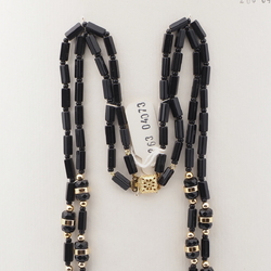 Vintage Czech 2 strand necklace black pentagon rondelle glass beads 21"