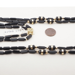 Vintage Czech 2 strand necklace black pentagon rondelle glass beads 21"
