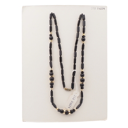 Vintage Czech necklace black pentagon round rondelle glass beads 28"