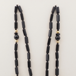 Vintage Czech necklace black pentagon round rondelle glass beads 28"