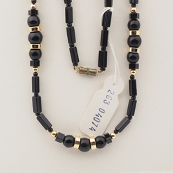 Vintage Czech necklace black pentagon round rondelle glass beads 28"