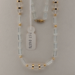 Vintage Czech necklace clear pentagon frost round gold glass beads 25"