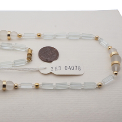 Vintage Czech necklace clear pentagon frost round gold glass beads 25"
