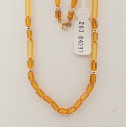 Vintage Czech necklace transparent frost topaz pentagon silver glass beads 24"