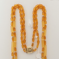 Vintage Czech 2 strand necklace transparent frost topaz pentagon silver glass beads 22"