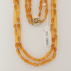 Vintage Czech 2 strand necklace transparent frost topaz pentagon silver glass beads 22"