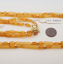 Vintage Czech 2 strand necklace transparent frost topaz pentagon silver glass beads 22"