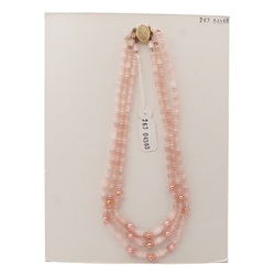 Vintage Czech 3 strand necklace pink satin atlas pearl glass beads 16"
