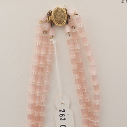 Vintage Czech 3 strand necklace pink satin atlas pearl glass beads 16"