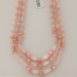 Vintage Czech 3 strand necklace pink satin atlas pearl glass beads 16"