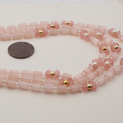 Vintage Czech 3 strand necklace pink satin atlas pearl glass beads 16"