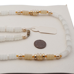Vintage Czech necklace crystal topaz satin atlas pearl glass beads 27"