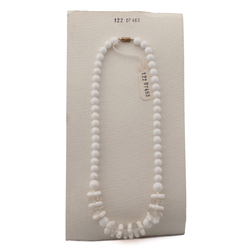 Vintage Czech necklace white clear round flower rondelle glass beads 16"